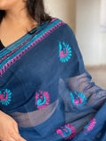Peacock Motif Hand Embroidered Phulkari Saree