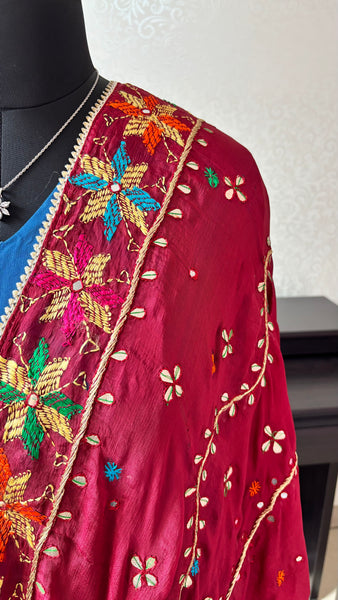 Red Phulkari Dupatta