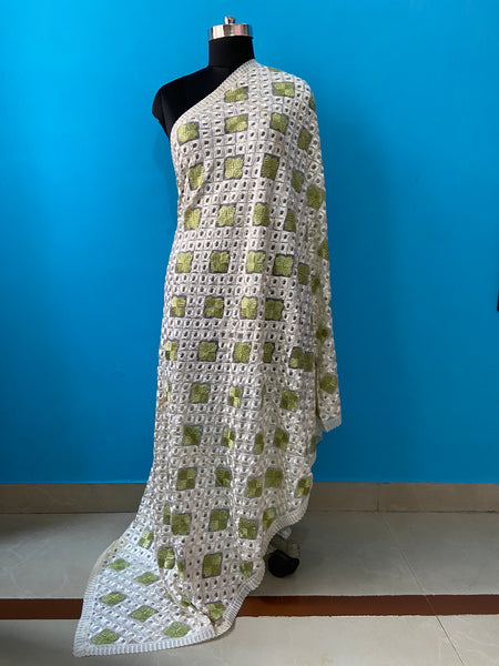 White Phulkari Dupatta