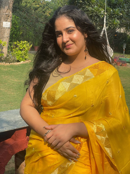 Yellow Phulkari Saree