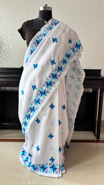 White Phulkari Saree