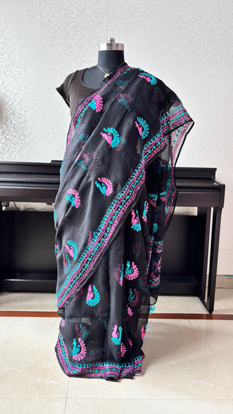 Black Phulkari Saree