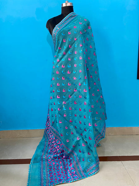 Hand Embroidery Blue Dupatta