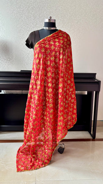 Red Phulkari Dupatta