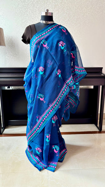 Peacock Motif Hand Embroidered Phulkari Saree