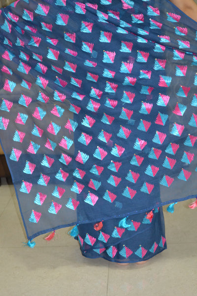 Just Phulkari Blue Saree