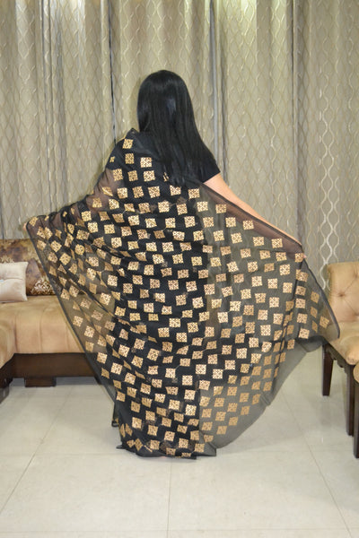 Black Phulkari Saree with Hand Embroidery