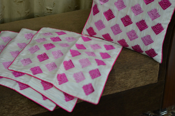 Pink - Chanderi Silk Phulkari Hand Embroidery Cushion Cover