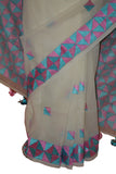 Just Phulkari White Saree