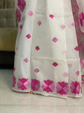 justphulkari white and pink saree