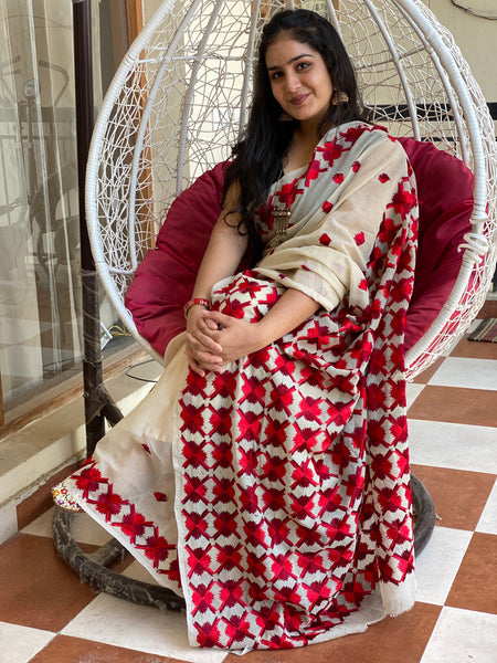 Just Phulkari Red Embroidery Saree