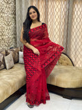 Red Phulkari Saree