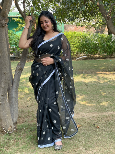 Black Saree Justphulkari